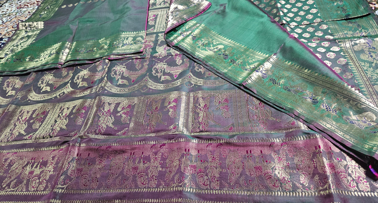 Swarnachori Design on Bishnupuri Katan Silk Saree with Blouse Piece