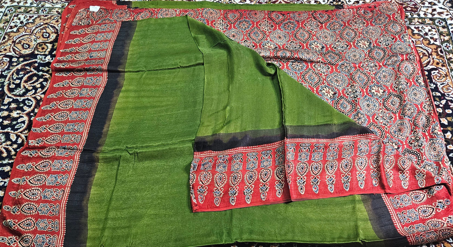 Ajrakh Print Modal Silk Saree