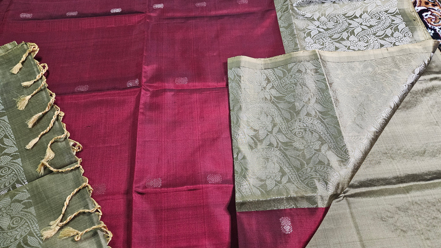Kanchipuram Pure Silk Saree with Double Body Wrap and Blouse Piece