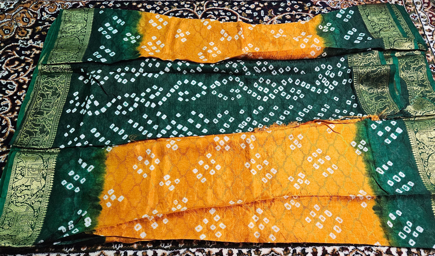 Art Silk Bandhej Saree with Heavy Zari Border and Blouse Piece