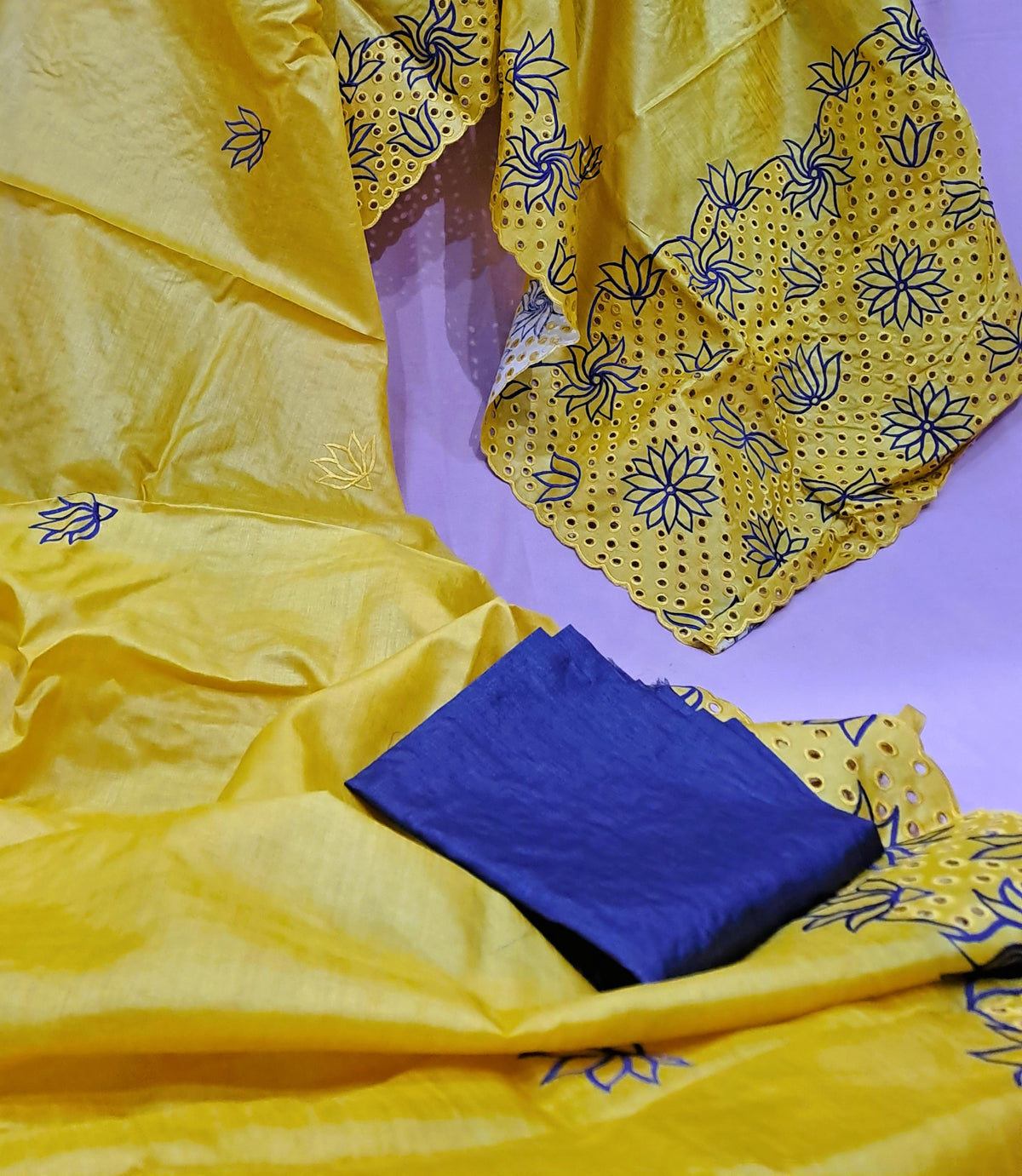 Golden Yellow Pure Tussar Silk Handloom Cutwork Saree