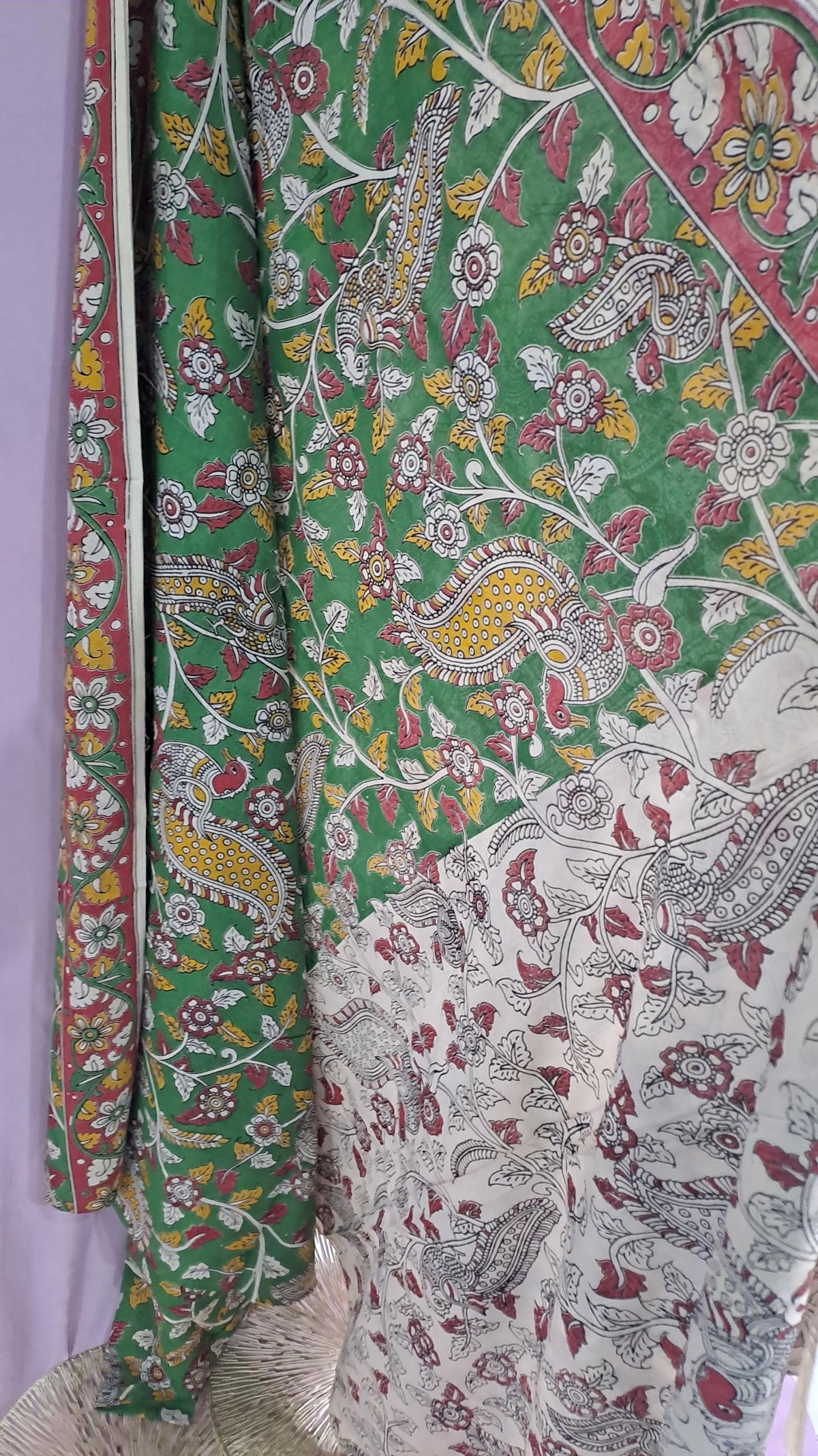 Kalamkari Bird & Floral Print Cotton Saree