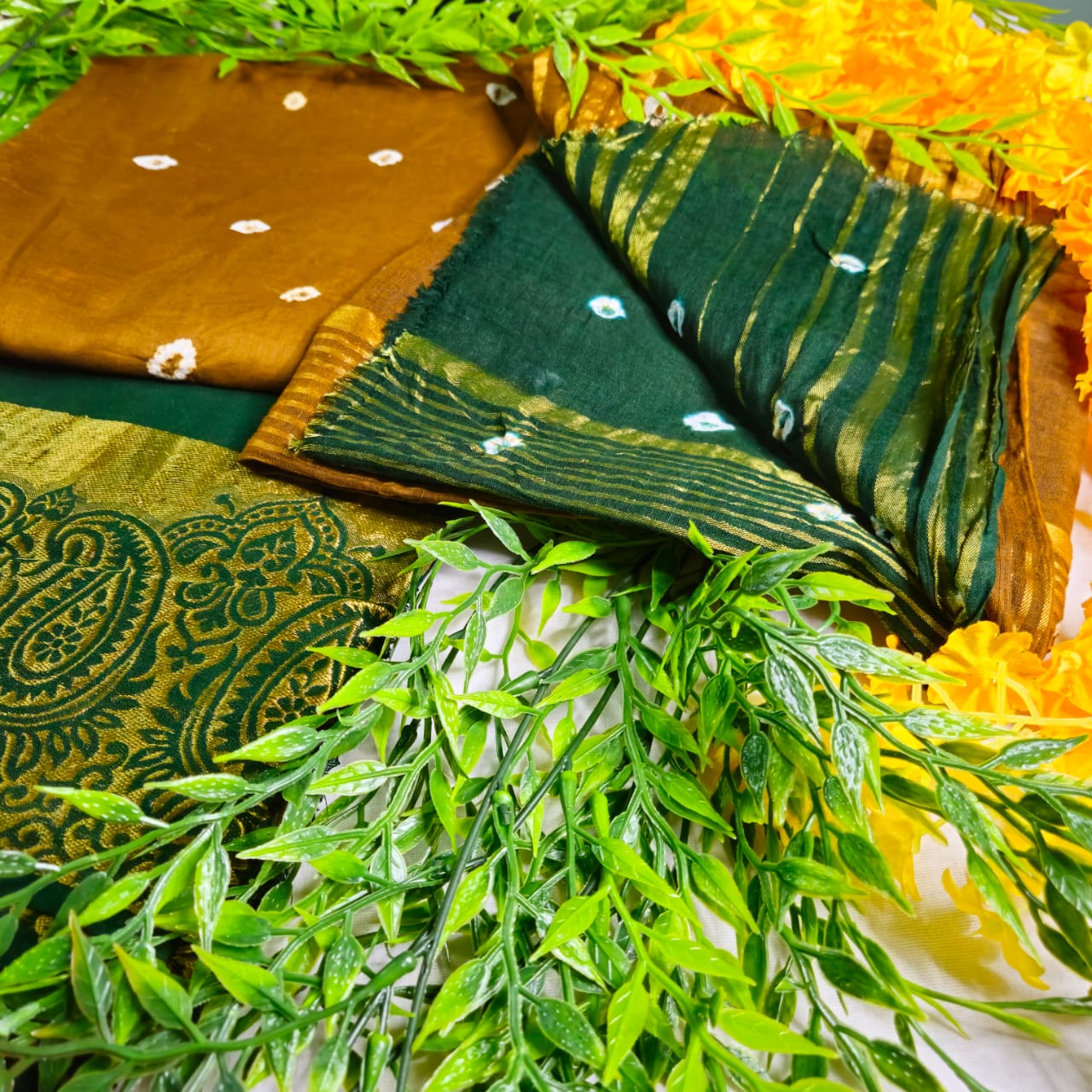 Cotton Bandhni Kurti Set (Unstitched)