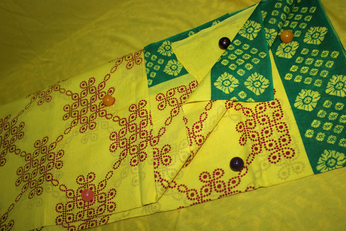 Yellow Sungudi Cotton Saree with Green Floral Contrast Border