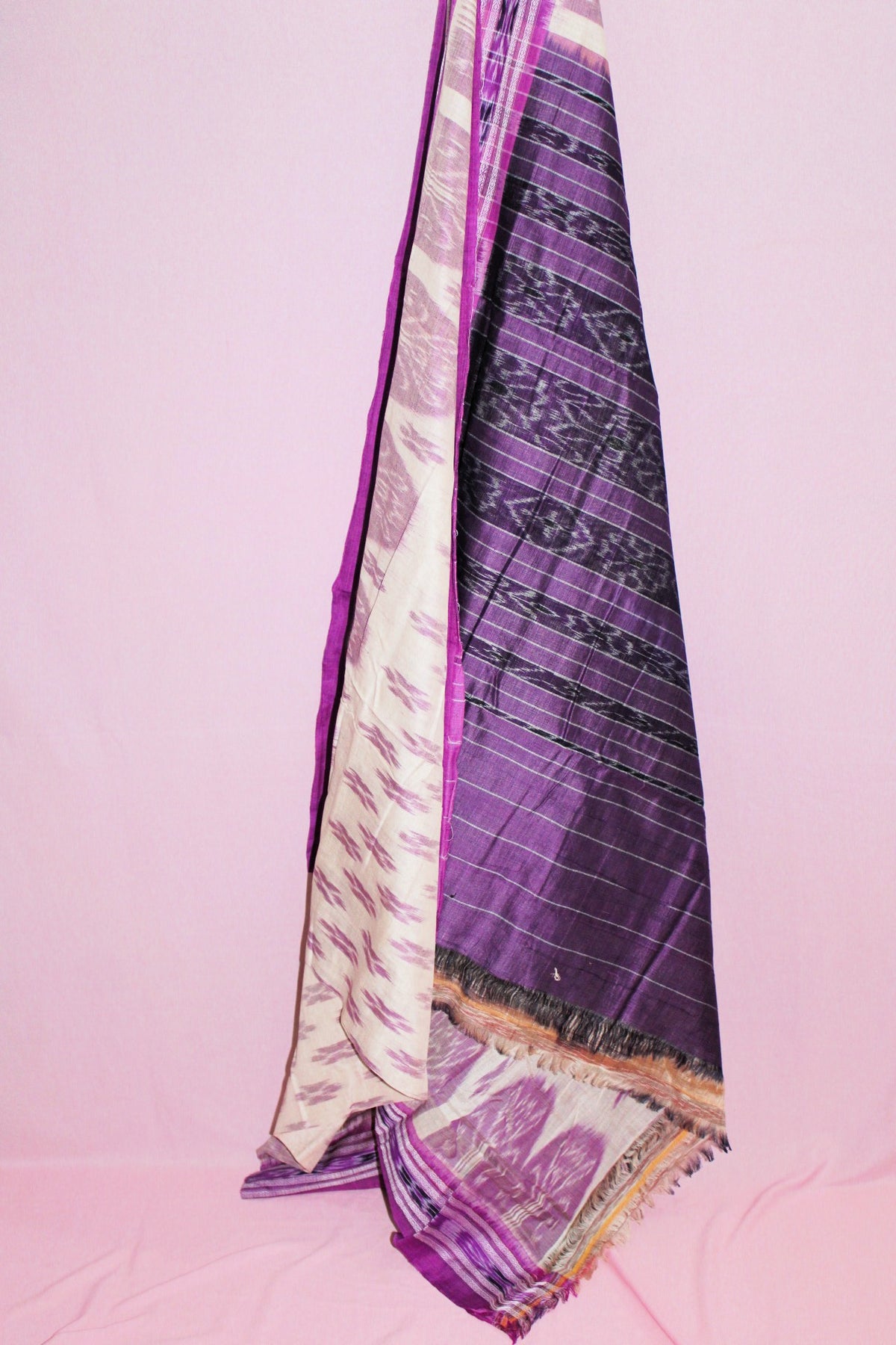 Ivory White & Purple Sambalpuri Bandha Ikat Saree