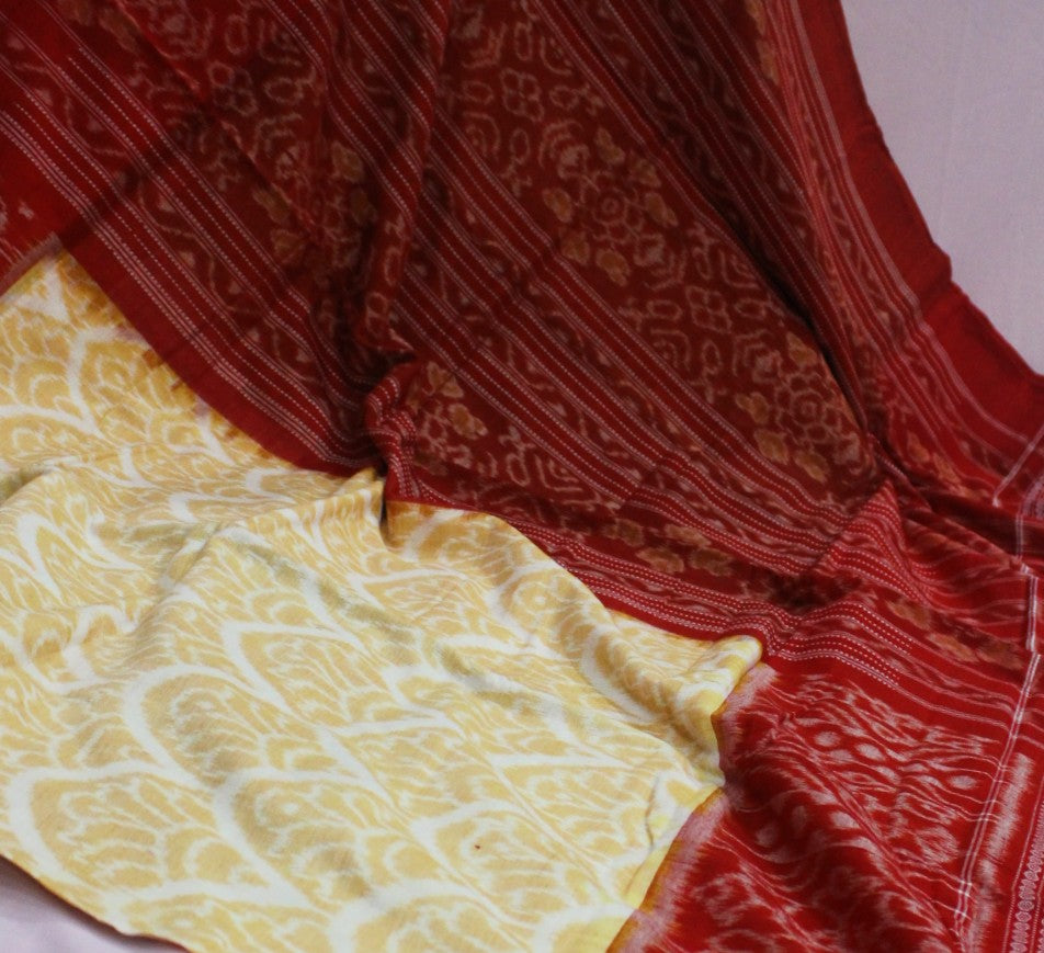 Maroon Red & Mustard Yellow Sambalpuri Bandha