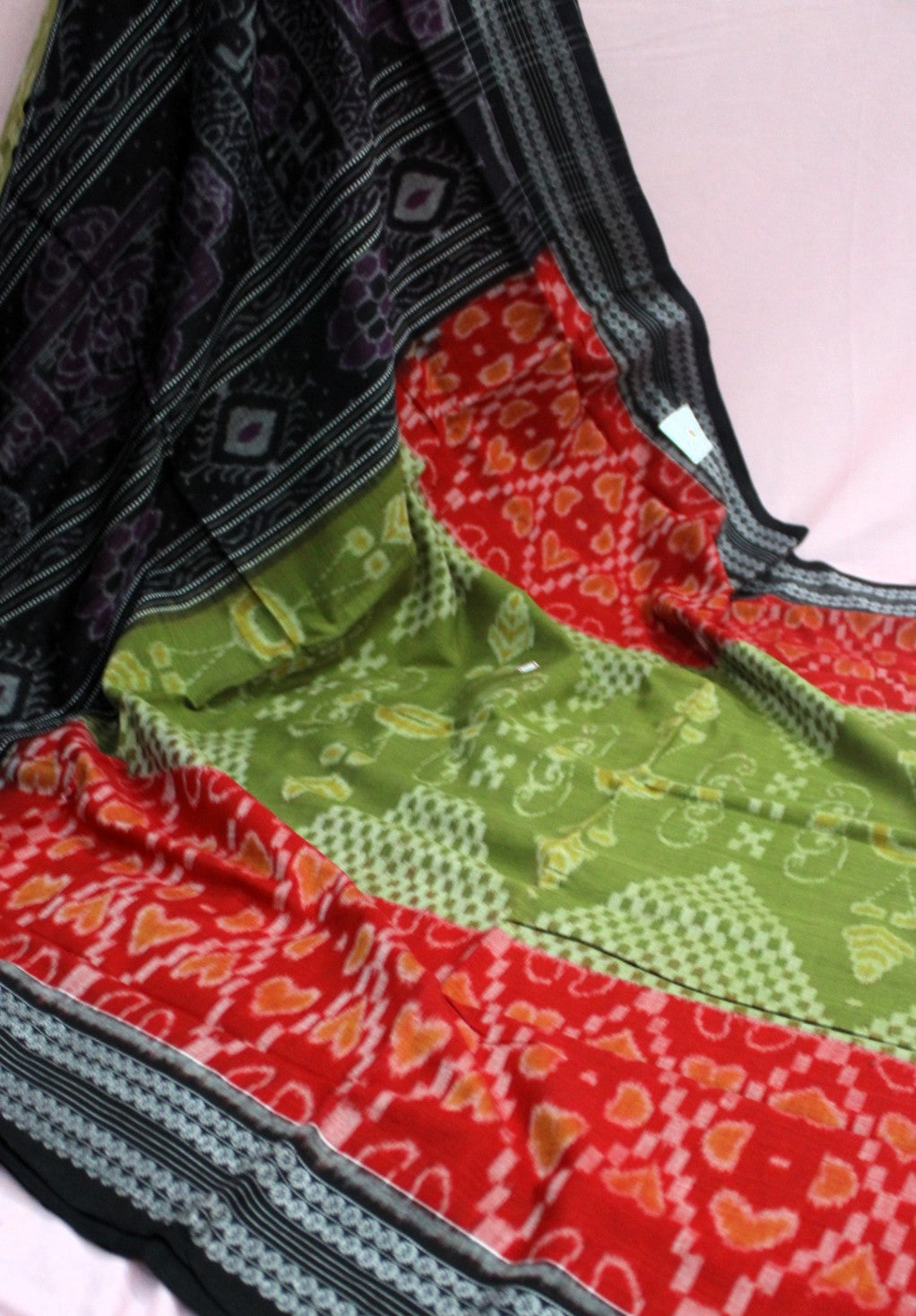 Black, Olive Green & Crimson Red Sambalpuri Bandha