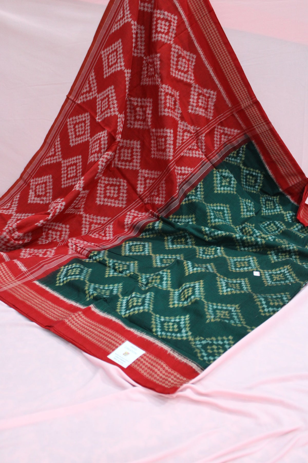 Crimson Red & Deep Green Sambalpuri Bandha