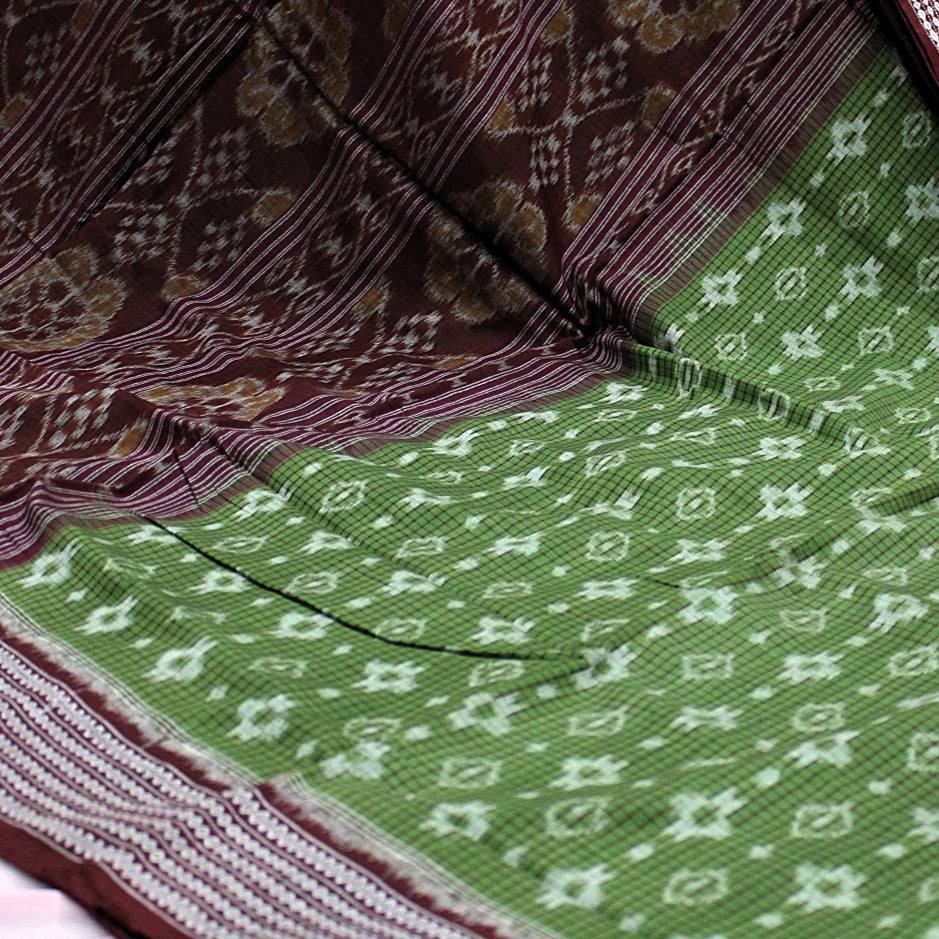 Olive Green and Maroon Sambalpuri Bandha