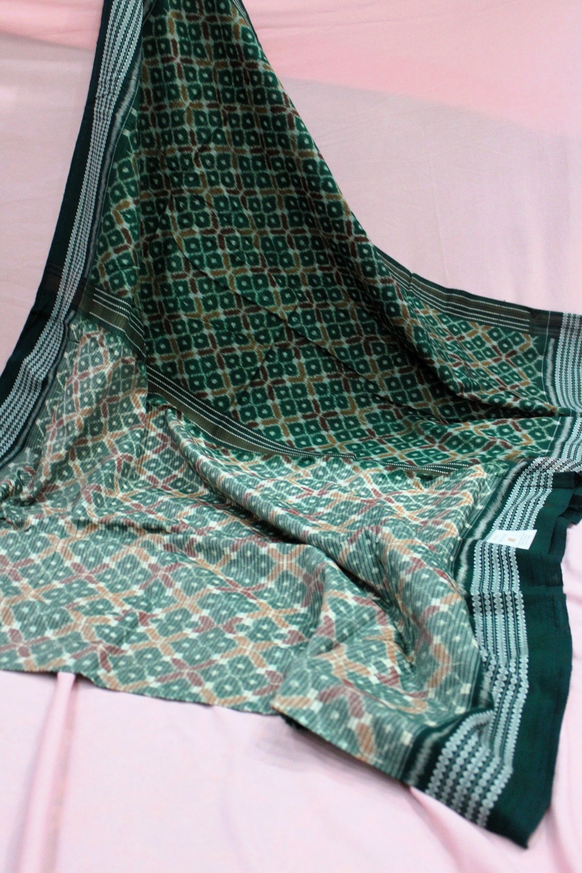 Teal Green & Earthy Brown Sambalpuri Bandha