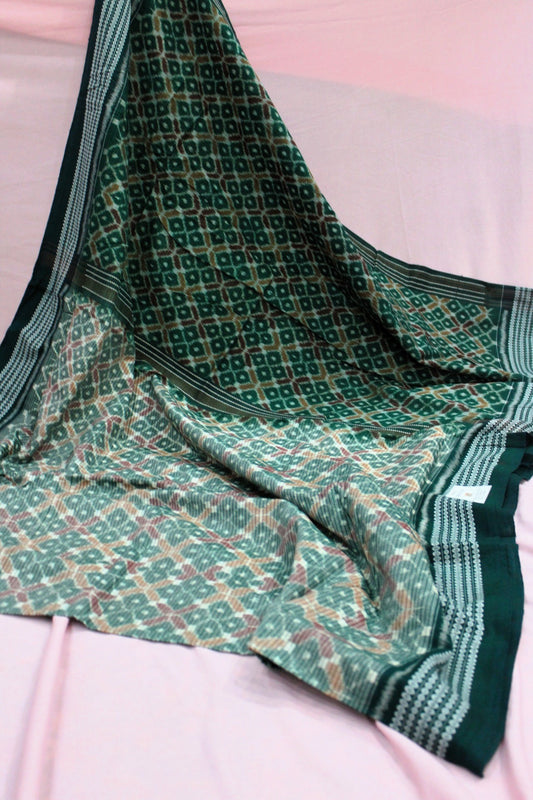 Teal Green & Earthy Brown Sambalpuri Bandha