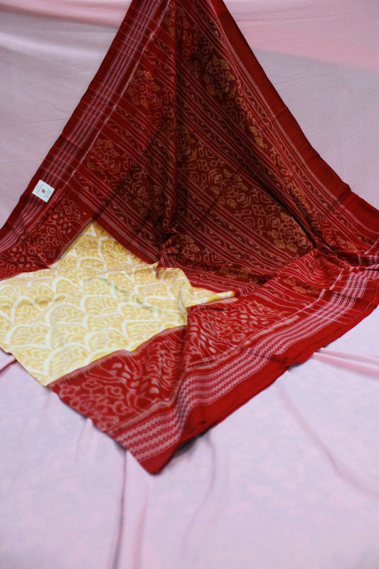 Maroon Red & Mustard Yellow Sambalpuri Bandha