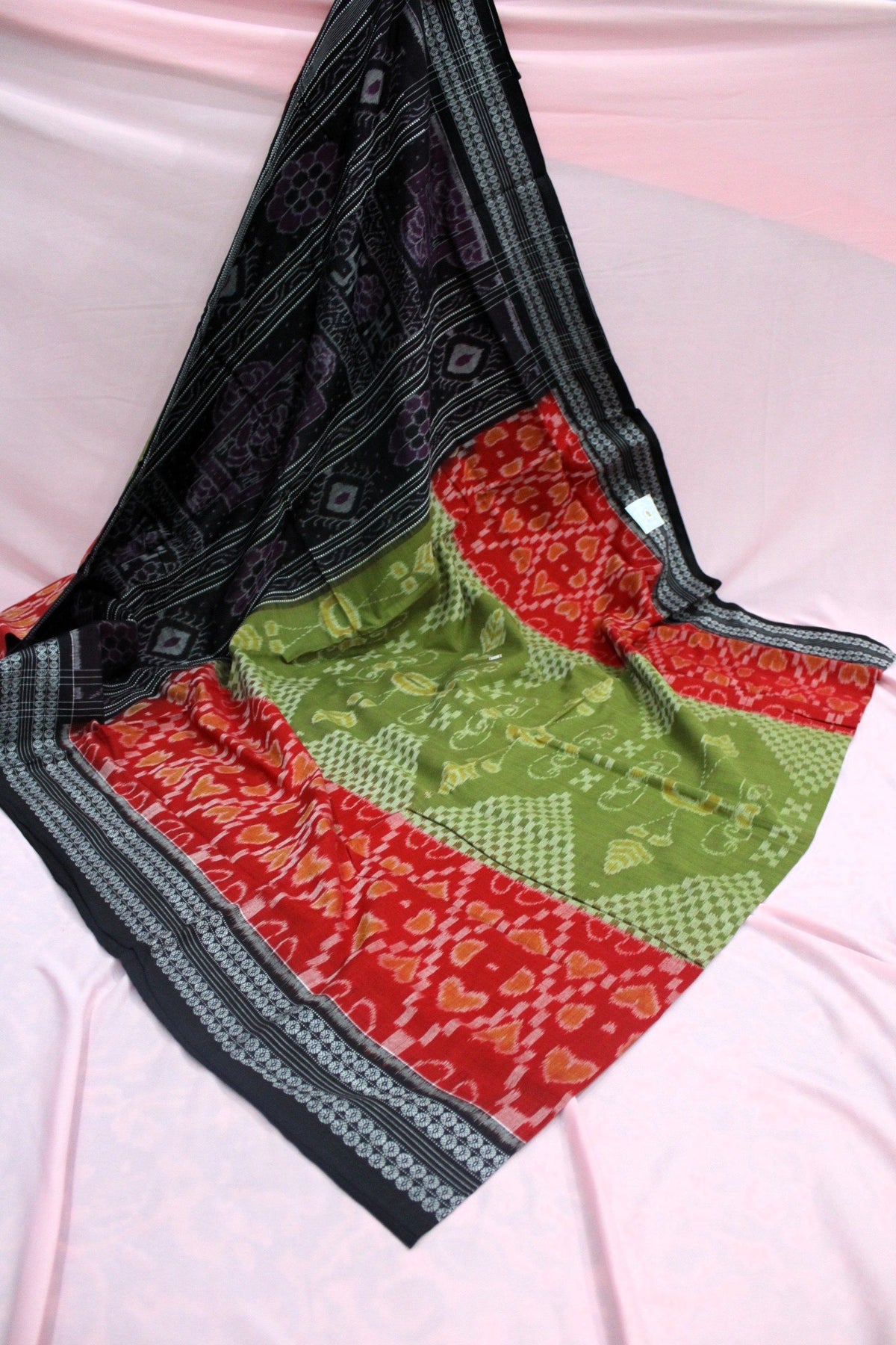 Black, Olive Green & Crimson Red Sambalpuri Bandha