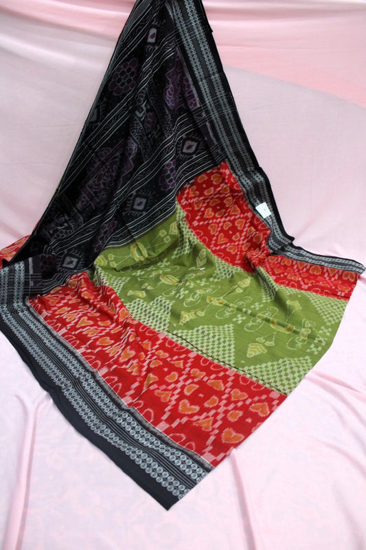 Black, Olive Green & Crimson Red Sambalpuri Bandha