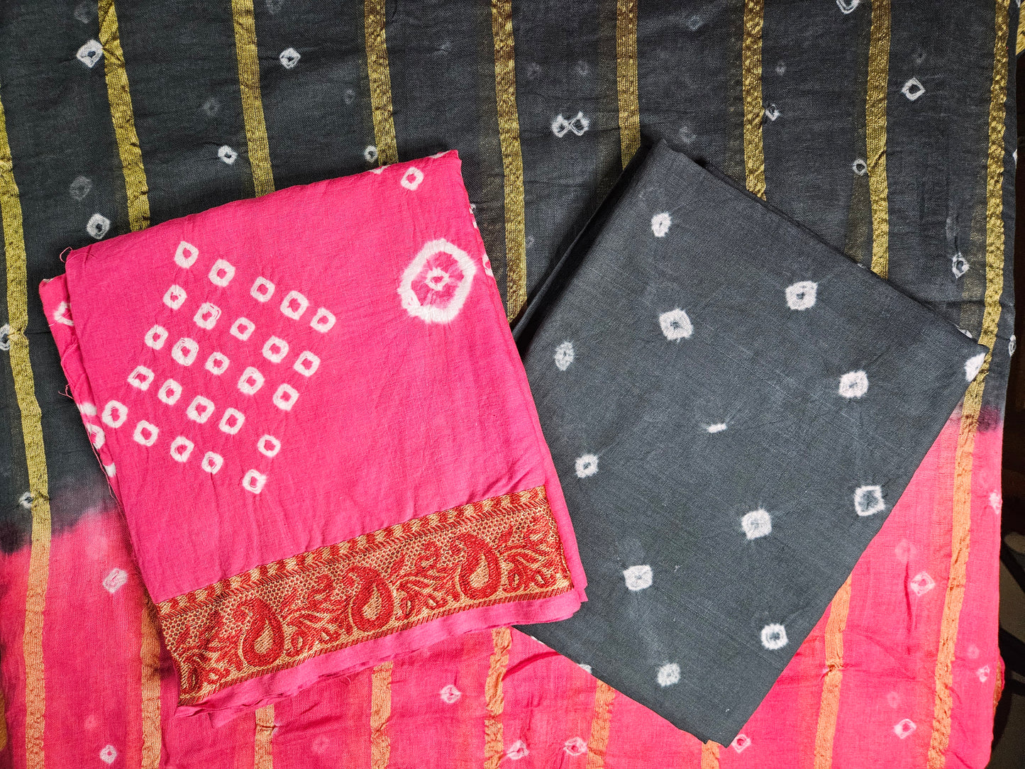 Cotton Bandhni Kurti Set (Unstitched)