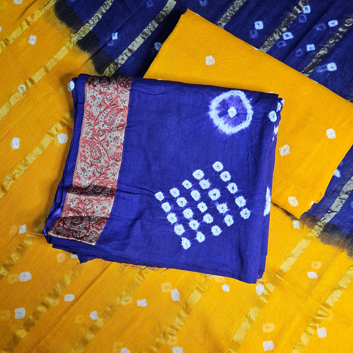 Cotton Bandhni Kurti Set (Unstitched)