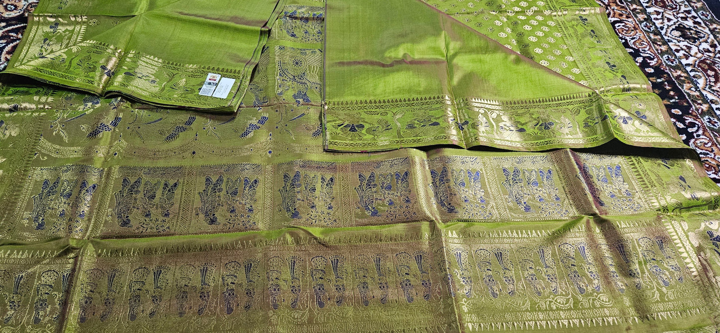 Swarnachori Design on Bishnupuri Katan Silk Saree with Blouse Piece