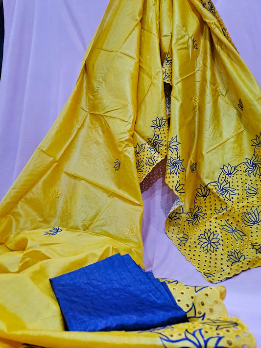 Golden Yellow Pure Tussar Silk Handloom Cutwork Saree