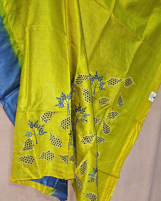 Lime Yellow Handloom Tussar Silk Saree