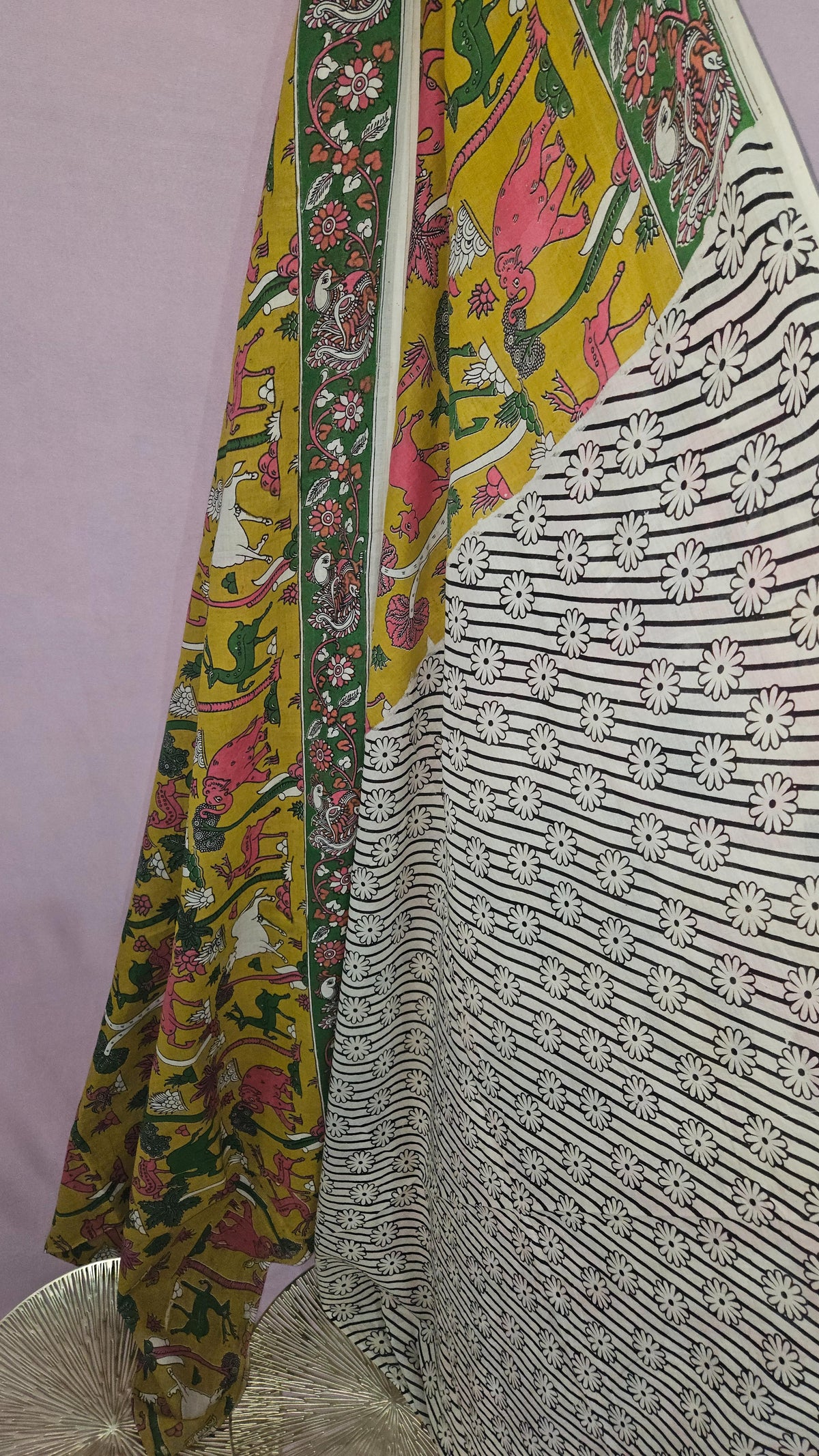 Kalamkari-Inspired Wildlife Print Saree