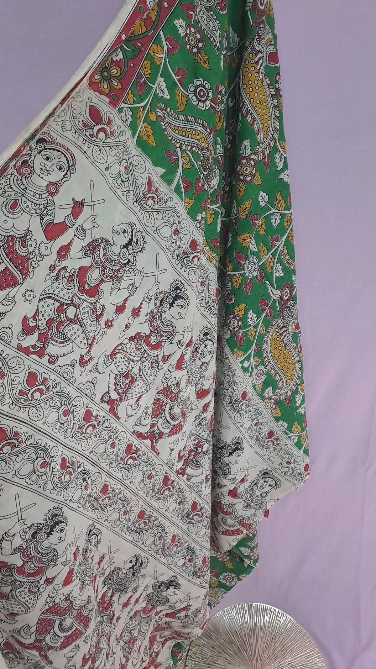Kalamkari Bird & Floral Print Cotton Saree