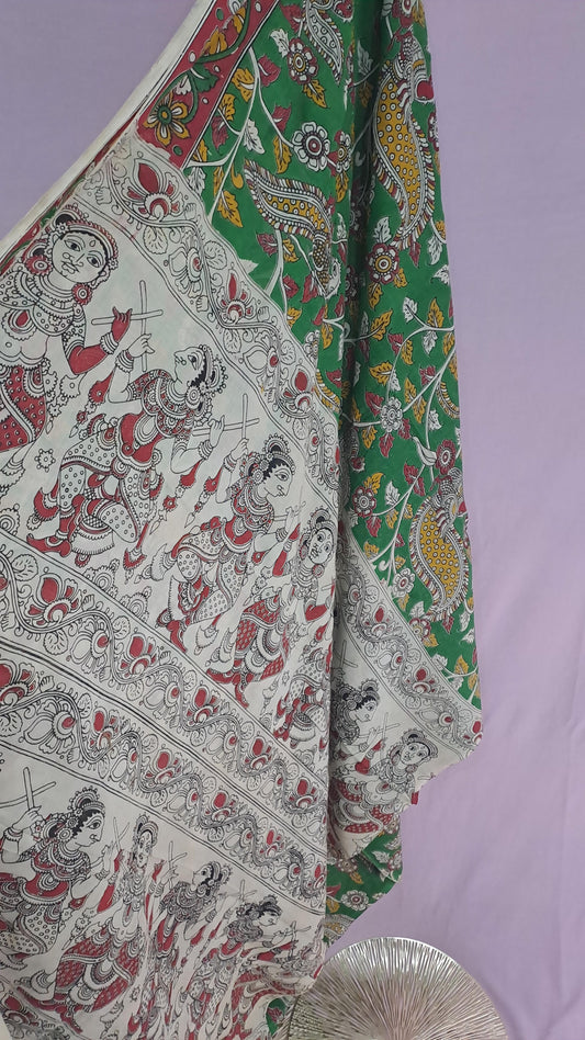 Kalamkari Bird & Floral Print Cotton Saree
