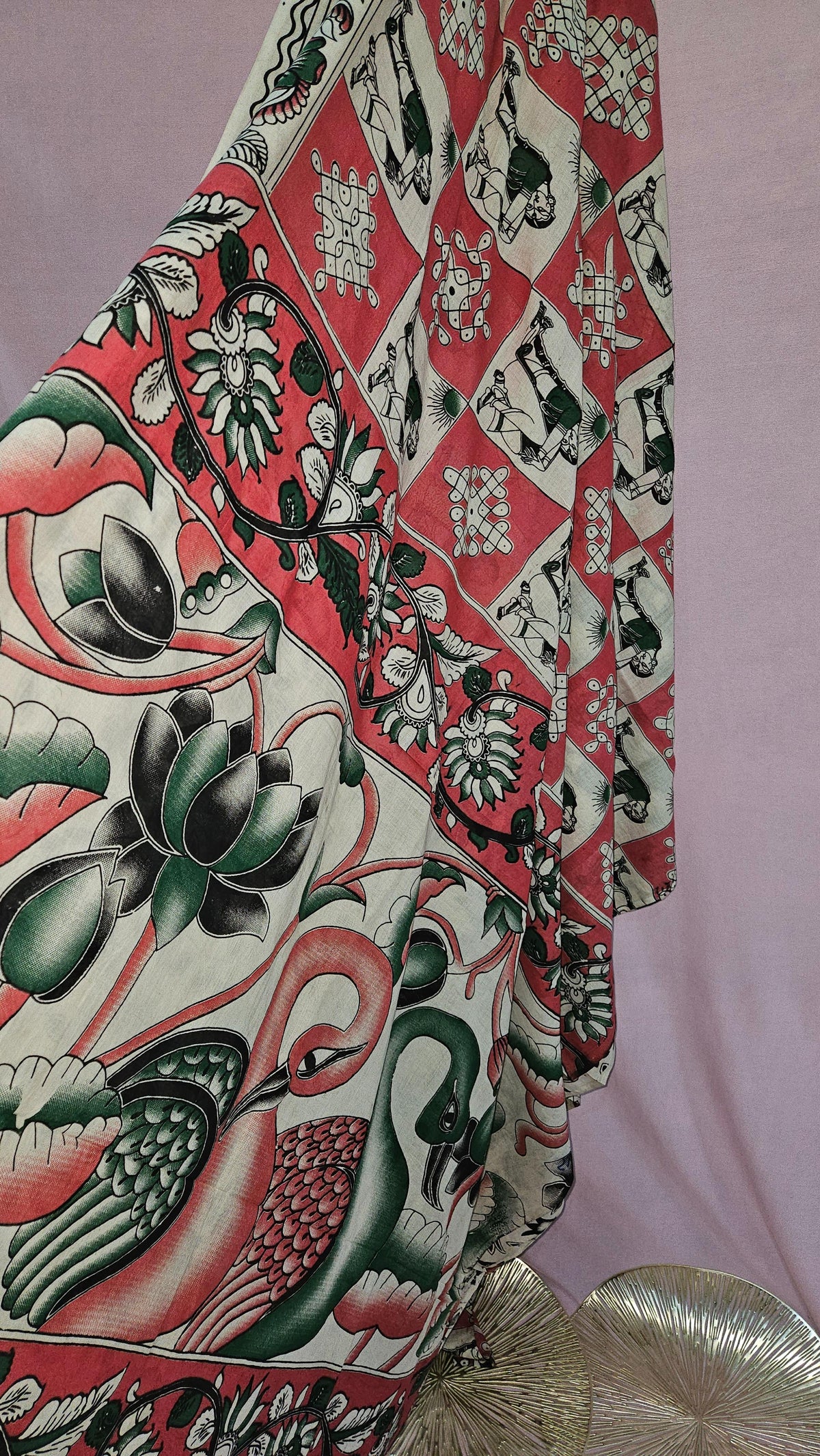 Ivory & Black Kalamkari Floral Cotton Saree