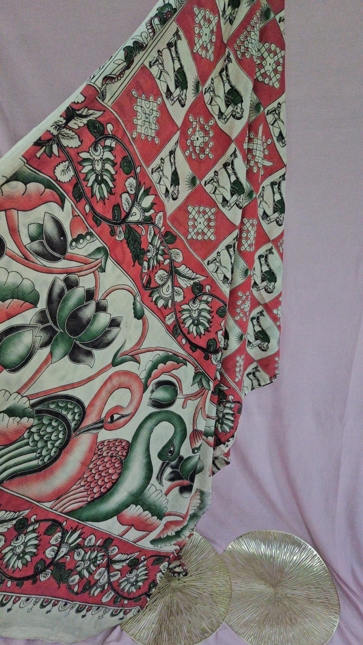 Ivory & Black Kalamkari Floral Cotton Saree