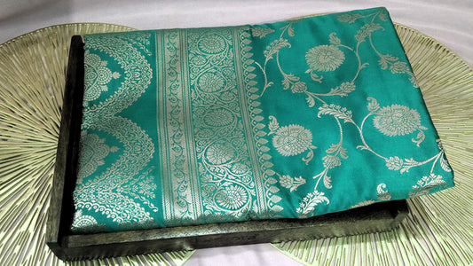 Emerald Teal Mashru Satin Banarasi Saree