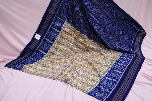 Royal Blue and Mustard Yellow Sambalpuri Bandha