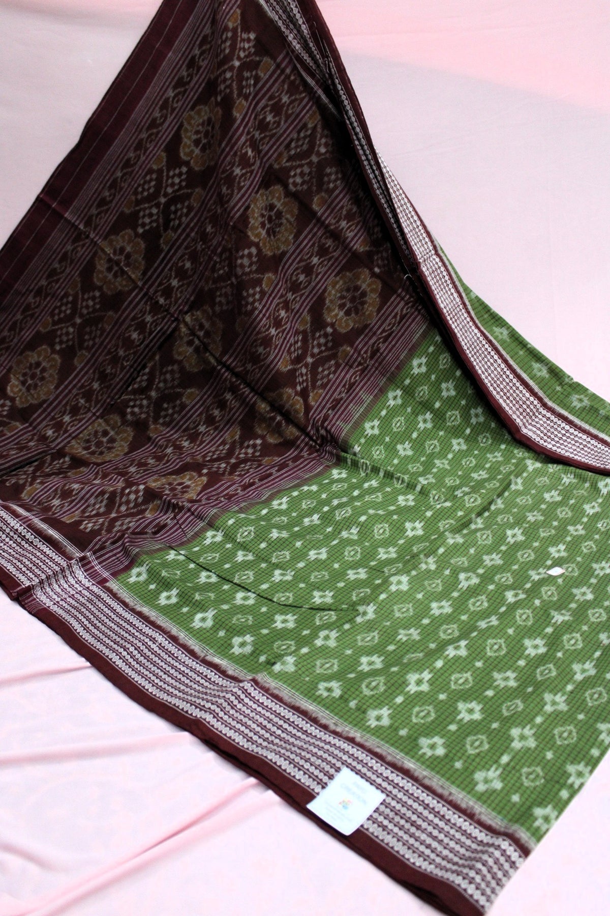 Olive Green and Maroon Sambalpuri Bandha