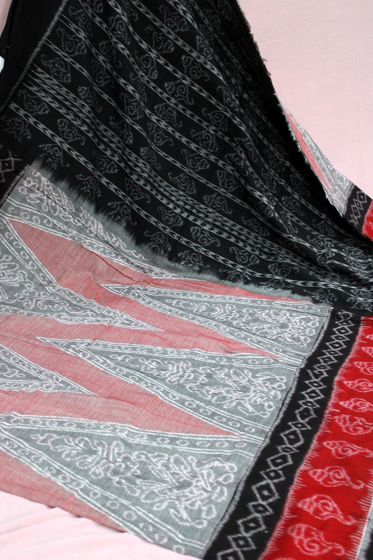 Black, Red & Grey Sambalpuri Bandha Ikat Saree