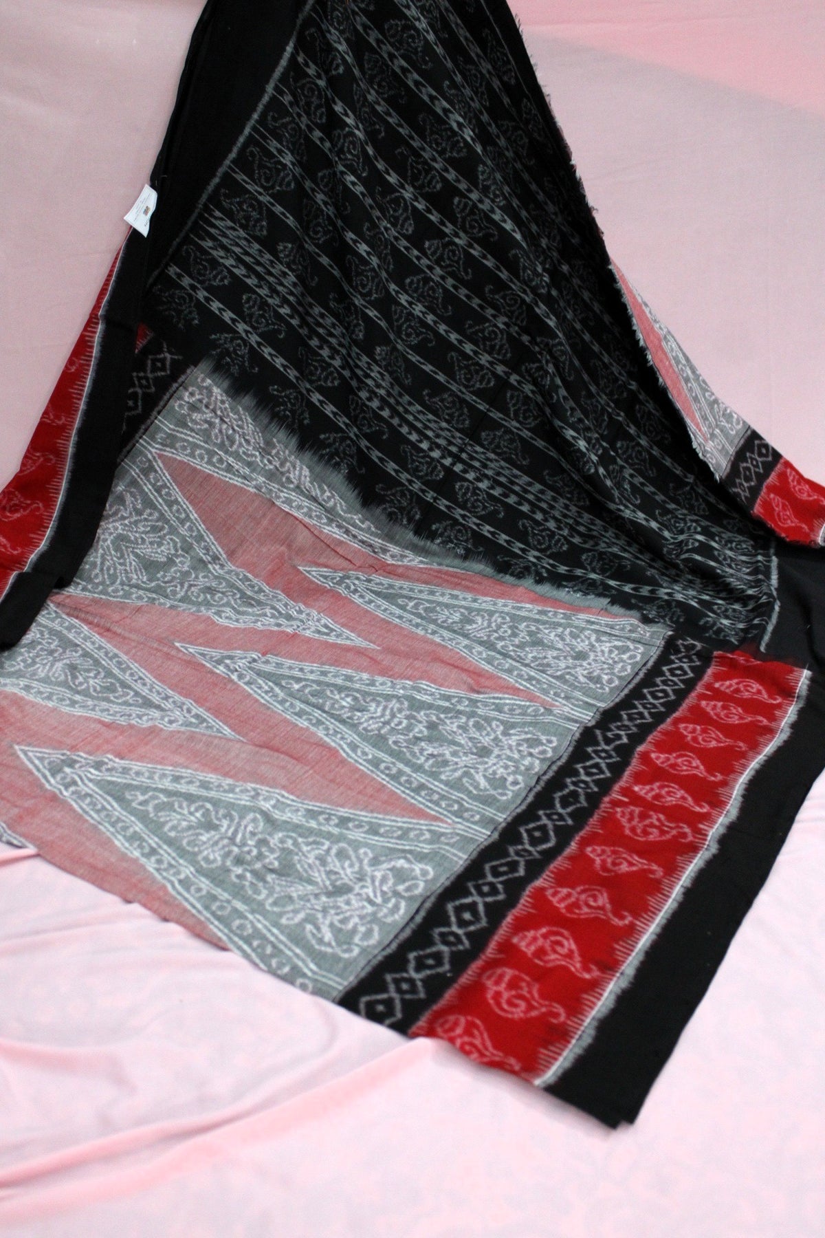 Black, Red & Grey Sambalpuri Bandha Ikat Saree