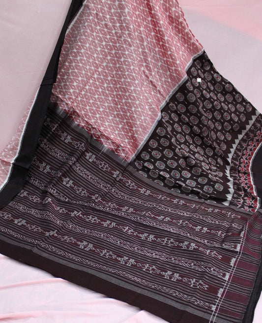 Dusty Rose & Deep Maroon Sambalpuri Bandha Ikat Cotton Saree