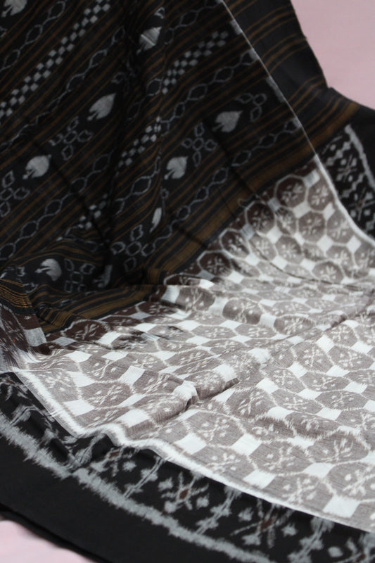 Black & Ivory Sambalpuri Bandha Ikat Cotton Saree