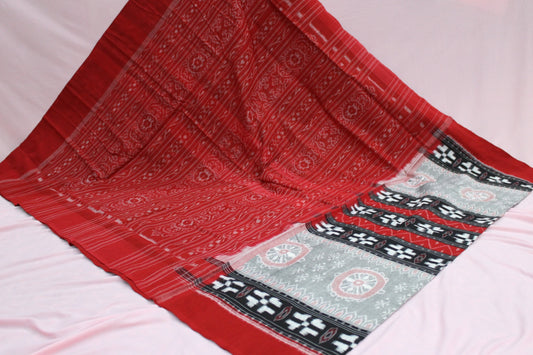 Red Sambalpuri Bandha Ikat Cotton Saree