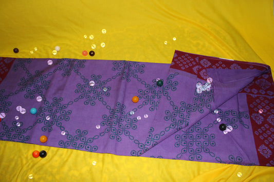 Purple Sungudi Cotton Saree with Maroon Contrast Border