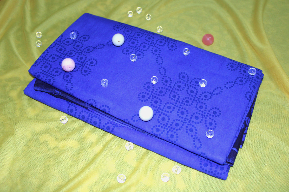 Royal Blue Sungudi Cotton Saree with Navy Blue Floral Border