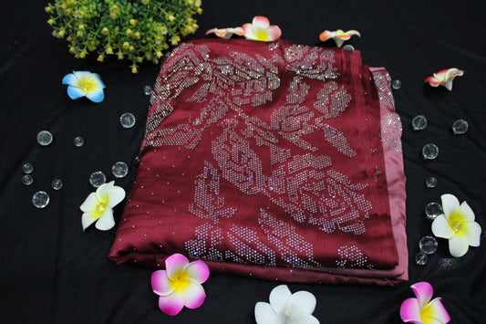 Wine Maroon Swarovski Work Saree