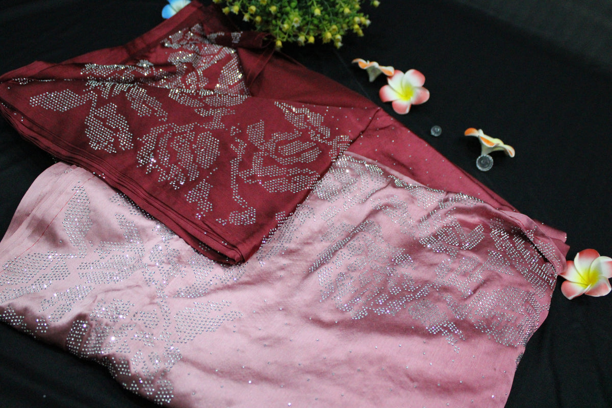 Wine Maroon Swarovski Work Saree