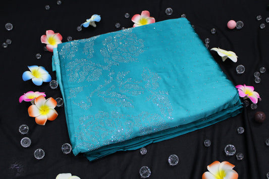 Turquoise Blue Swarovski Work Saree