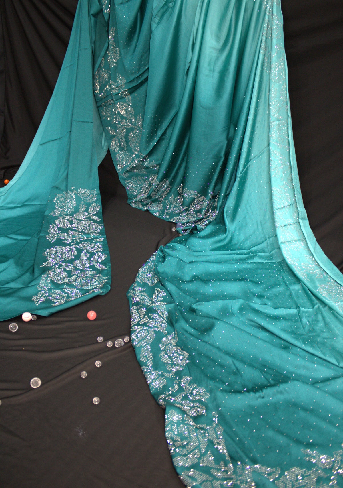 Turquoise Blue Swarovski Work Saree