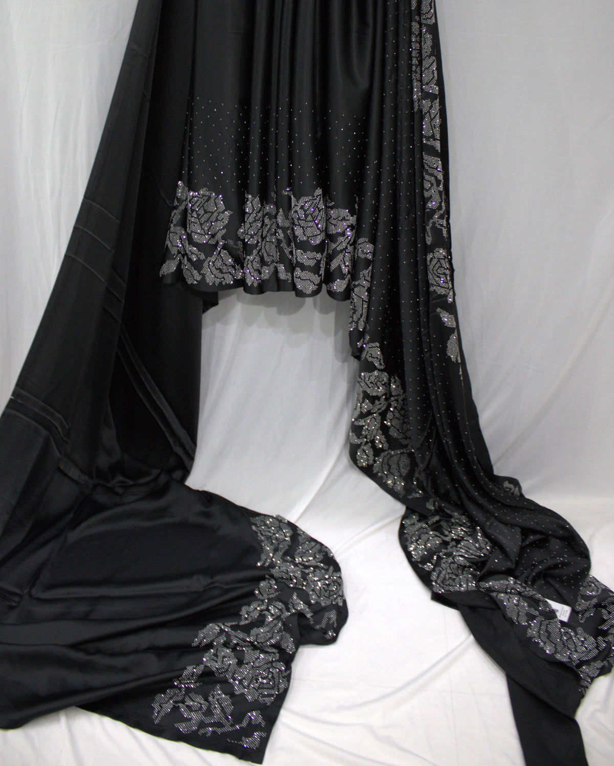 Black Swarovski Work Saree with Silver Rose Embellishments