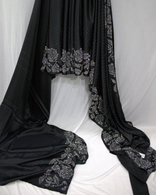 Black Swarovski Work Saree with Silver Rose Embellishments