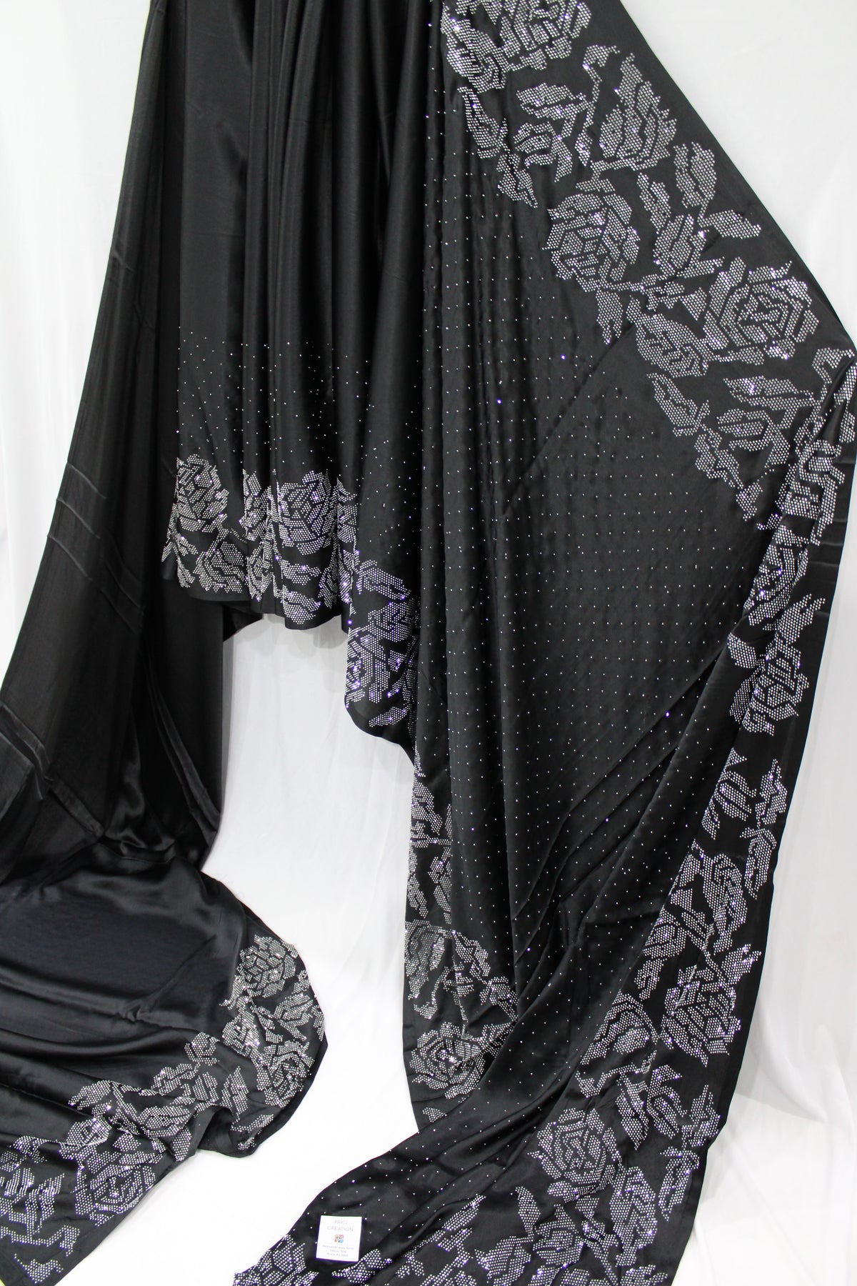 Black Swarovski Work Saree with Silver Rose Embellishments