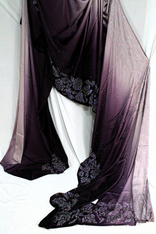 Deep Plum Swarovski Work Saree with Mauve Ombre Contrast