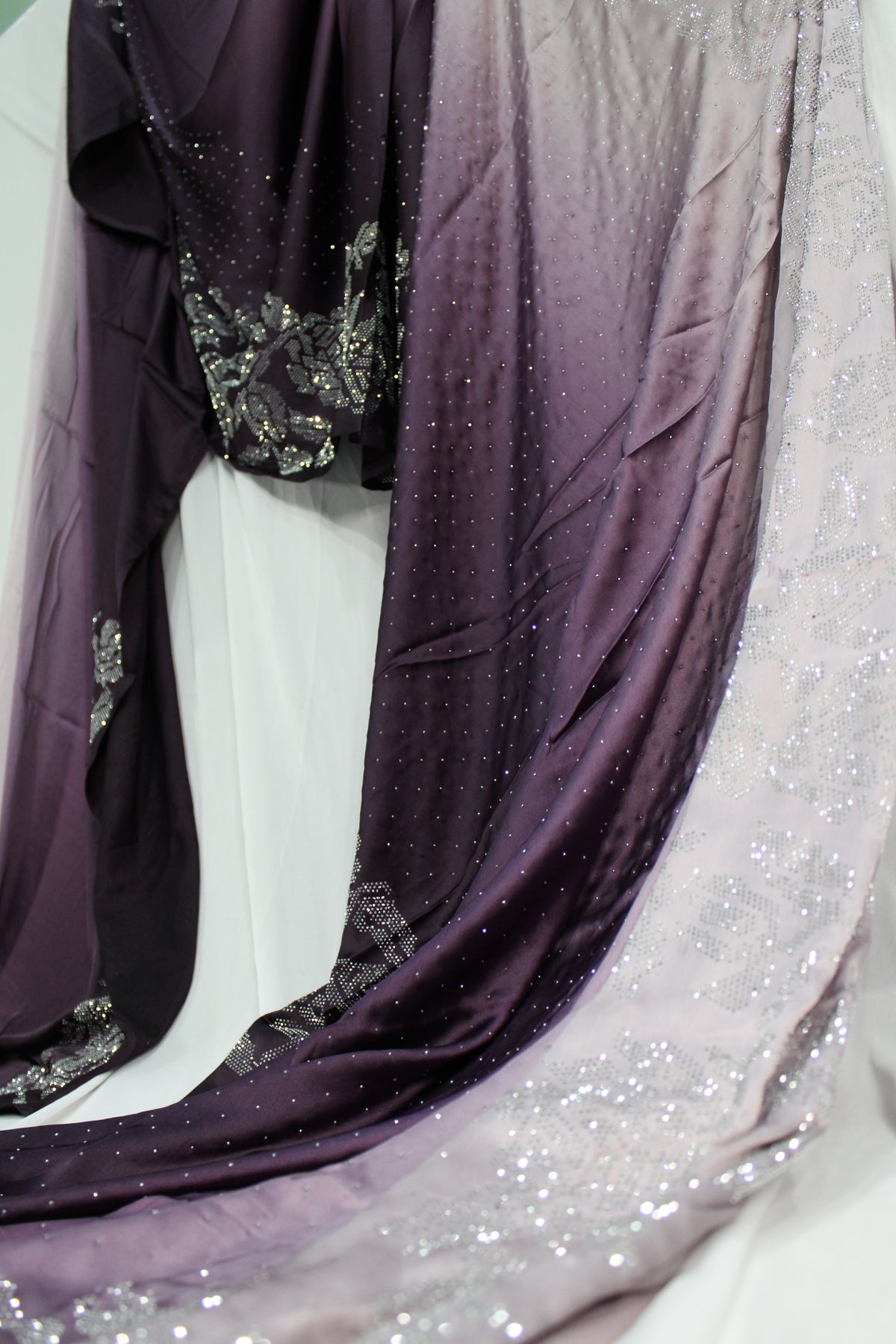 Deep Plum Swarovski Work Saree with Mauve Ombre Contrast
