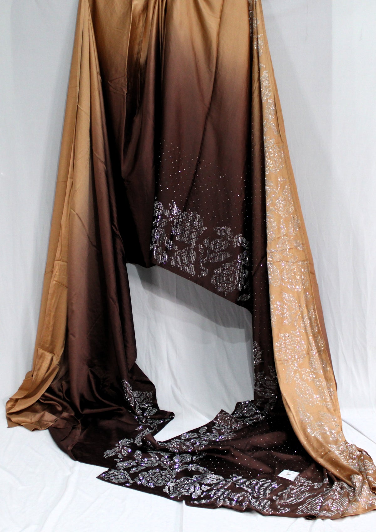 Chocolate Brown and Golden Beige Ombre Swarovski Work Saree