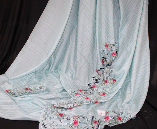 Pastel Aqua Blue Semi-Tussar Saree