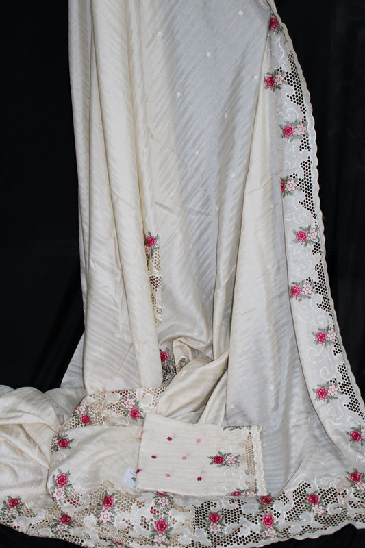 Ivory Cream Semi-Tussar Saree